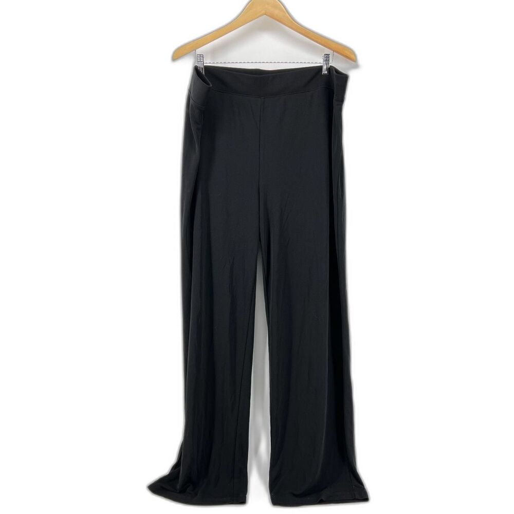 Lands End Black Matte Jersey Wide Leg Pants Women 2X 20W-22W Stretch Pull On NWT